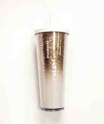 Starbucks Rose Gold Silver Sequin Venti Cold Cup Tumbler 24 Oz Holiday 2018 - Sold on eBay Oct, 23rd 2019 for $38.97