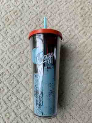 NEW Starbucks *Rare* Chicago Skyline Cold Cup Tumbler Red and Light Blue 24oz - Sold on eBay Oct, 23rd 2019 for $32.95