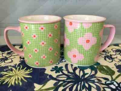 2 Starbucks 2004 Barista Coffee Mug Large, Pink Flowers Green Mosaic Tile Nice! - Sold on eBay Oct, 23rd 2019 for $18.99