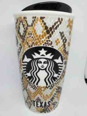 STARBUCKS Snakeskin Texas 12oz Porcelain Travel Tumbler Coffee Cup Mug 2015 RARE - Sold on eBay Oct, 22nd 2019 for $19.95