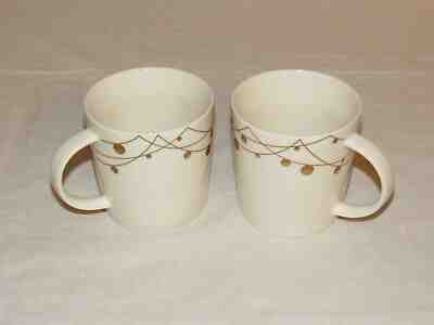 Starbucks 2012 Christmas Coffee Mugs Set of 2 White Bone China Gold Garland 14oz - Sold on eBay Oct, 22nd 2019 for $16.18
