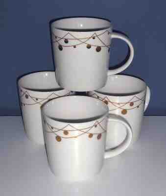 NEW Set 4 STARBUCKS Christmas Holiday Gold String COFFEE MUGS Bone China  - Sold on eBay Oct, 22nd 2019 for $39.95