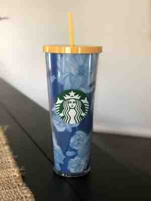 NEW 2019 STARBUCKS COLD CUP FLORAL BLUE TUMBLER 24 Oz - Sold on eBay Oct, 22nd 2019 for $16.00