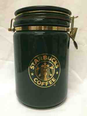Vintage Starbucks Beehouse Canister ~ 8" Green Container Gold Siren Mermaid!! - Sold on eBay Oct, 22nd 2019 for $24.95