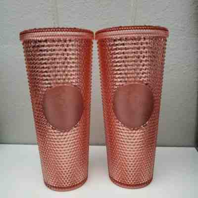 Starbucks 2 Rose Gold tumbler cup venti 24oz - Sold on eBay Oct, 22nd 2019 for $100.00
