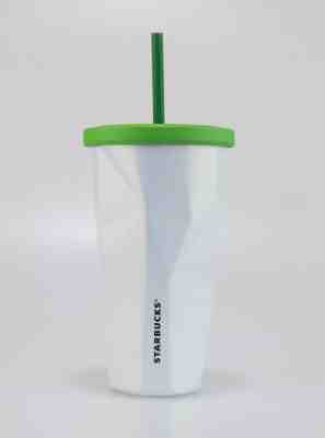 Starbucks Stainless Steel Chiseled Tumbler Pearlescent 2012 White Green 16oz - Sold on eBay Oct, 22nd 2019 for $32.50