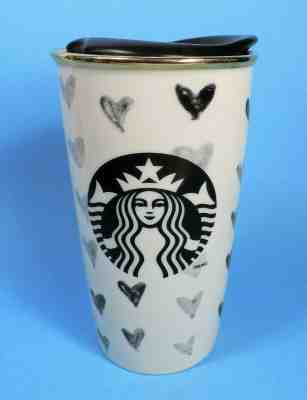 STARBUCKS Black Heart  12 Oz Ceramic Tumbler Mug With Lid 2014 (mwob) - Sold on eBay Oct, 22nd 2019 for $29.99