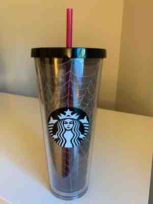 Starbucks Acrylic Halloween Silver Glitter Spider Web Cold Cup Tumbler 24oz - Sold on eBay Oct, 21st 2019 for $25.50