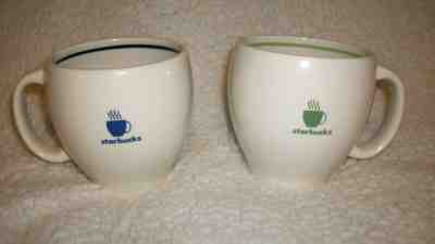 Starbucks (2) Coffee Mugs Barista 2003  Blue / Green - Sold on eBay Oct, 21st 2019 for $17.99