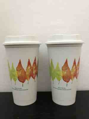 Starbucks FALL LEAVES Reusable Coffee Tea Cup Hot Tumbler Travel Lid 16oz NEW 2X - Sold on eBay Oct, 21st 2019 for $21.99