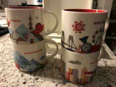 Lot of 4 Starbucks NJ, Canada, Philadelphia & Washington Coffee Cups Mugs - Sold on eBay Oct, 21st 2019 for $20.00