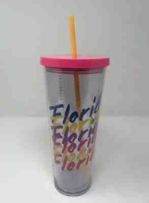 STARBUCKS 2019 COLD CUP FLORIDA YELLOW PINK BLUE CLEAR TUMBLER 24 fl oz - Sold on eBay Oct, 21st 2019 for $24.95