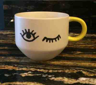 Starbucks Ceramic Wink winking coffee Mug cup 2017 14 Oz Yellow grip Handle - Sold on eBay Oct, 21st 2019 for $16.00