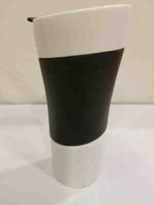 STARBUCKS Travel Mug 14 oz Black Silicone Grip & Lid White Ceramic  SHIPS FREE! - Sold on eBay Oct, 21st 2019 for $24.98