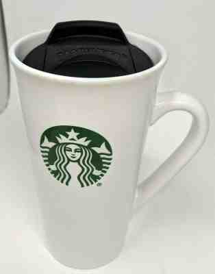  Starbucks White Black Lid 14.3 fl oz. Ceramic Travel Mug Coffee Cup  New  - Sold on eBay Oct, 21st 2019 for $21.99