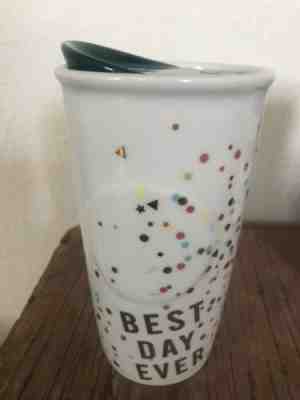 Starbucks BEST DAY EVER 2015 Confetti Travel Ceramic Cup & Lid White Multicolor - Sold on eBay Oct, 21st 2019 for $21.00