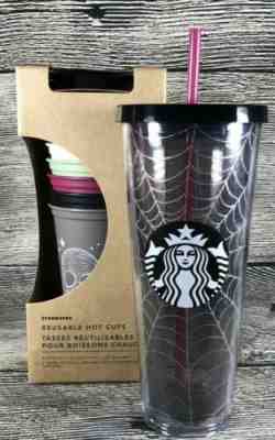 HTF ~ 2019 Starbucks Fall Halloween Spider Web Tumbler & 6 Reusable Hot Cups Set - Sold on eBay Oct, 21st 2019 for $59.98