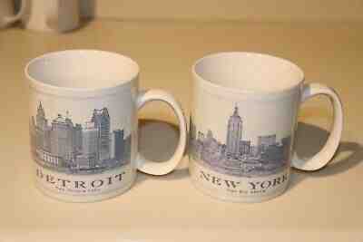 STARBUCKS 2006 ARCHITECT SERIES - DETROIT & NEW YORK - BLUE DRAWINGS  18 OZ MUGS - Sold on eBay Oct, 21st 2019 for $28.00