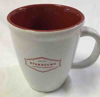 Starbucks 2006 13 oz White Abbey Coffee Mug Red with Red lettering - Sold on eBay Oct, 20th 2019 for $16.63