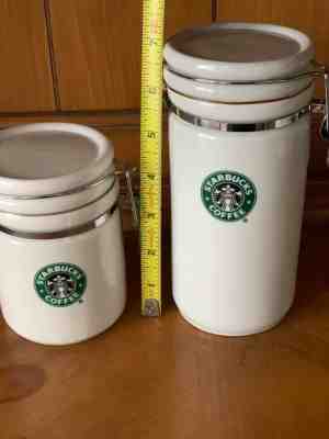 STARBUCKS 2007 4 1/2" and 7” WHITE CANISTER COFFEE TEA SMALL STORAGE  - Sold on eBay Oct, 20th 2019 for $22.99
