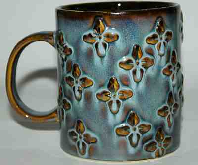 Starbucks Coffee Mug/Cup 2008 Blue Stoneware Luxury 3D Flower Design 16 oz. New - Sold on eBay Oct, 20th 2019 for $48.88