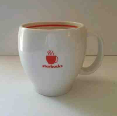Starbucks 2004 Abbey Coffee Mug 14 Oz White Stoneware Cup Red Steaming Logo - Sold on eBay Oct, 20th 2019 for $19.99