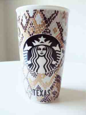 STARBUCKS 2015 Travel Mug Texas Ceramic Coffee Cup Snakeskin Sipper Lid 12 oz - Sold on eBay Oct, 20th 2019 for $24.99