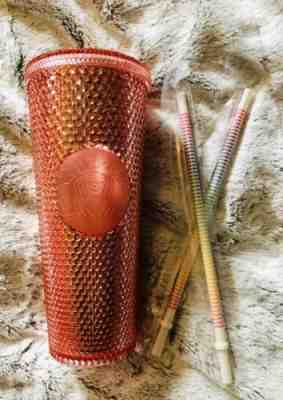 NEW Starbucks Iridescent Pink Rose Gold Jeweled Tumbler 24oz BONUS Stra SOLD OUT - Sold on eBay Oct, 20th 2019 for $47.99