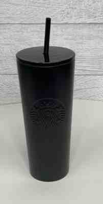 24 Oz Starbucks Matt Black Stainless Steel Double Walled Cold Tumbler w/ Straw - Sold on eBay Oct, 20th 2019 for $30.59