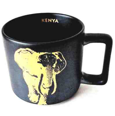 Starbucks 14 oz. Kenya Mug, Gold African Elephant Black Matte Finish, Excellent  - Sold on eBay Oct, 20th 2019 for $18.51