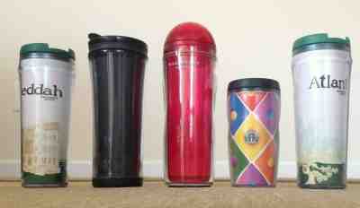 5 starbucks  plastic tumblers Jeddah /atlanta/ black/and red 2004 /2007 /2002 - Sold on eBay Oct, 19th 2019 for $15.00