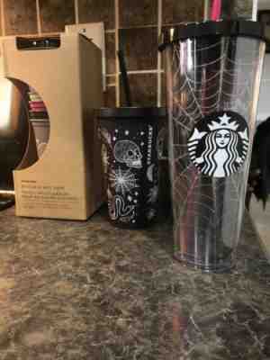 Set Of 2019 Starbucks Halloween Skull Tumbler 16oz Purplish Black Spiderweb Cup - Sold on eBay Oct, 19th 2019 for $75.00