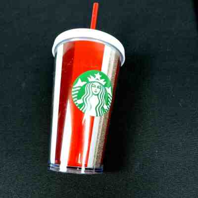 Starbucks Holiday Tumbler 2018 Grande Red Gold Glitter Striped 16 Oz - Sold on eBay Oct, 19th 2019 for $15.49