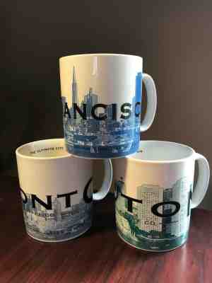 3 STARBUCKS MUGS SKYLINE SERIES ONE BARISTA BOSTON TORONTO SAN FRANCISCO 18 OZ - Sold on eBay Oct, 19th 2019 for $29.99