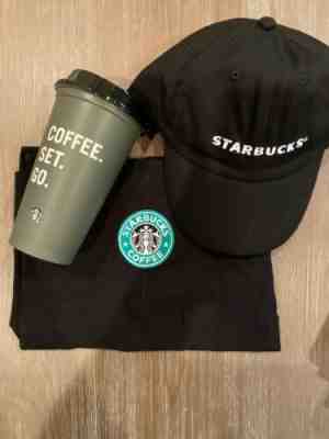 Starbucks Coffee Black Barista Apron with Black Hat - Cup - NEW Costume - Sold on eBay Oct, 19th 2019 for $26.20