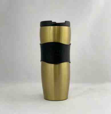 STARBUCKS Coffee Travel Tumbler Gold w/ Black Grip Stainless Steel 2008 12 oz - Sold on eBay Oct, 19th 2019 for $19.99