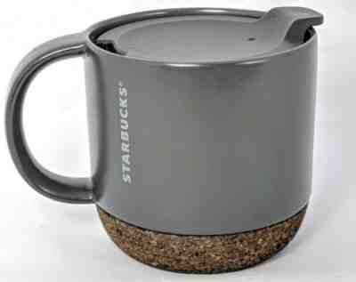 STARBUCKS Ceramic Mug Cork Bottom  Gray charcoal Black 12 oz Travel EUC 2016 - Sold on eBay Oct, 19th 2019 for $18.00
