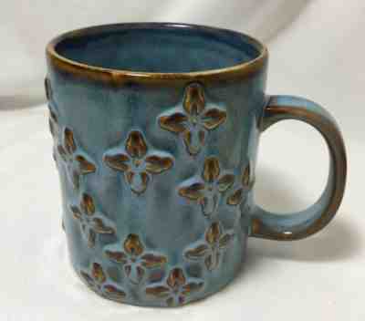 Starbucks Blue Mug 2008 Stoneware Coffee Mug Brown Gold Flowers  - Sold on eBay Oct, 19th 2019 for $20.00