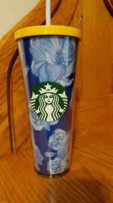 NEW 2019 STARBUCKS BLUE & Yellow Floral VENTI COLD CUP TUMBLER MUG 24 oz. - Sold on eBay Oct, 18th 2019 for $24.99