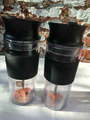 STARBUCKS VIA READY BREW 2 16 oz MIXER SWIRL COFFEE TUMBLER CUP  - Sold on eBay Oct, 18th 2019 for $19.99