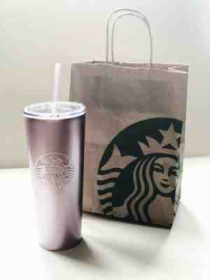 2019 Starbucks Rose Gold Sparking Pink Valentines Cold Cup Tumbler 26oz W/ SKU - Sold on eBay Oct, 18th 2019 for $49.99