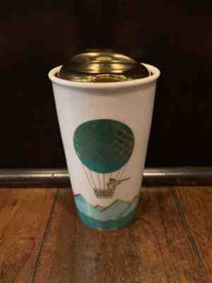 Starbucks 2014 Dot Collection Hot Air Balloon Ceramic Tumbler Mug Gold Lid 12 oz - Sold on eBay Oct, 18th 2019 for $18.99