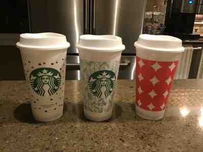 New Starbucks 2018 Christmas Holiday Reusable To-Go Coffee Cups Mugs Set of 3 - Sold on eBay Oct, 18th 2019 for $19.99