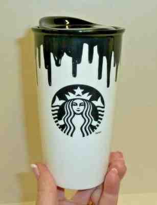 Starbucks Band of Outsiders 12 oz Hot Cup Ceramic Tumbler 2014 White Drip Black  - Sold on eBay Oct, 18th 2019 for $24.95