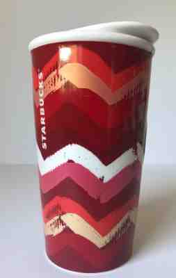 RED Starbucks 2014 Ceramic Travel Coffee Mug Tumbler  10 fl oz CHEVRON - Sold on eBay Oct, 18th 2019 for $18.99