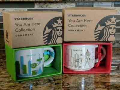 ***STARBUCKS COFFEE MUG 2oz SEATTLE YOU ARE HERE MINI ORNAMENT 2X NEW*** - Sold on eBay Oct, 18th 2019 for $19.99