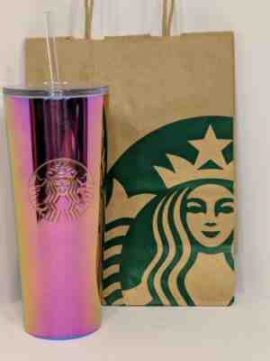 Starbucks 2019 Summer Rainbow Iridescent Metallic Stainless Tumbler Cup 24oz New - Sold on eBay Oct, 17th 2019 for $34.00
