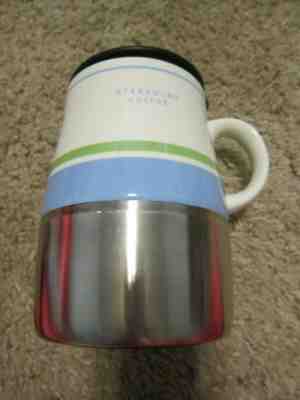 Starbucks Stainless Steel & Ceramic Striped Travel Mug Coffee Tumbler 12 oz Lid  - Sold on eBay Oct, 17th 2019 for $24.99