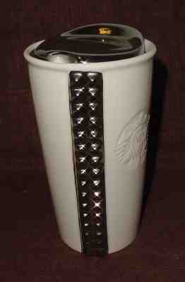 2014 Starbucks 12 oz. SILVER STUDDED Ceramic Travel Mug - Preowned - Sold on eBay Oct, 17th 2019 for $26.36