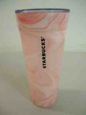 STARBUCKS VENTI 20oz PINK & ORANGE SWIRL DOUBLE WALL GLASS TUMBLER W/LID 2017 = - Sold on eBay Oct, 17th 2019 for $59.99